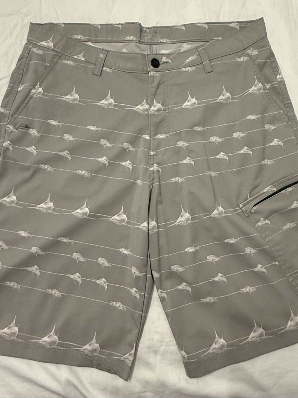 Huk Gray Board Shorts with Stingray Print